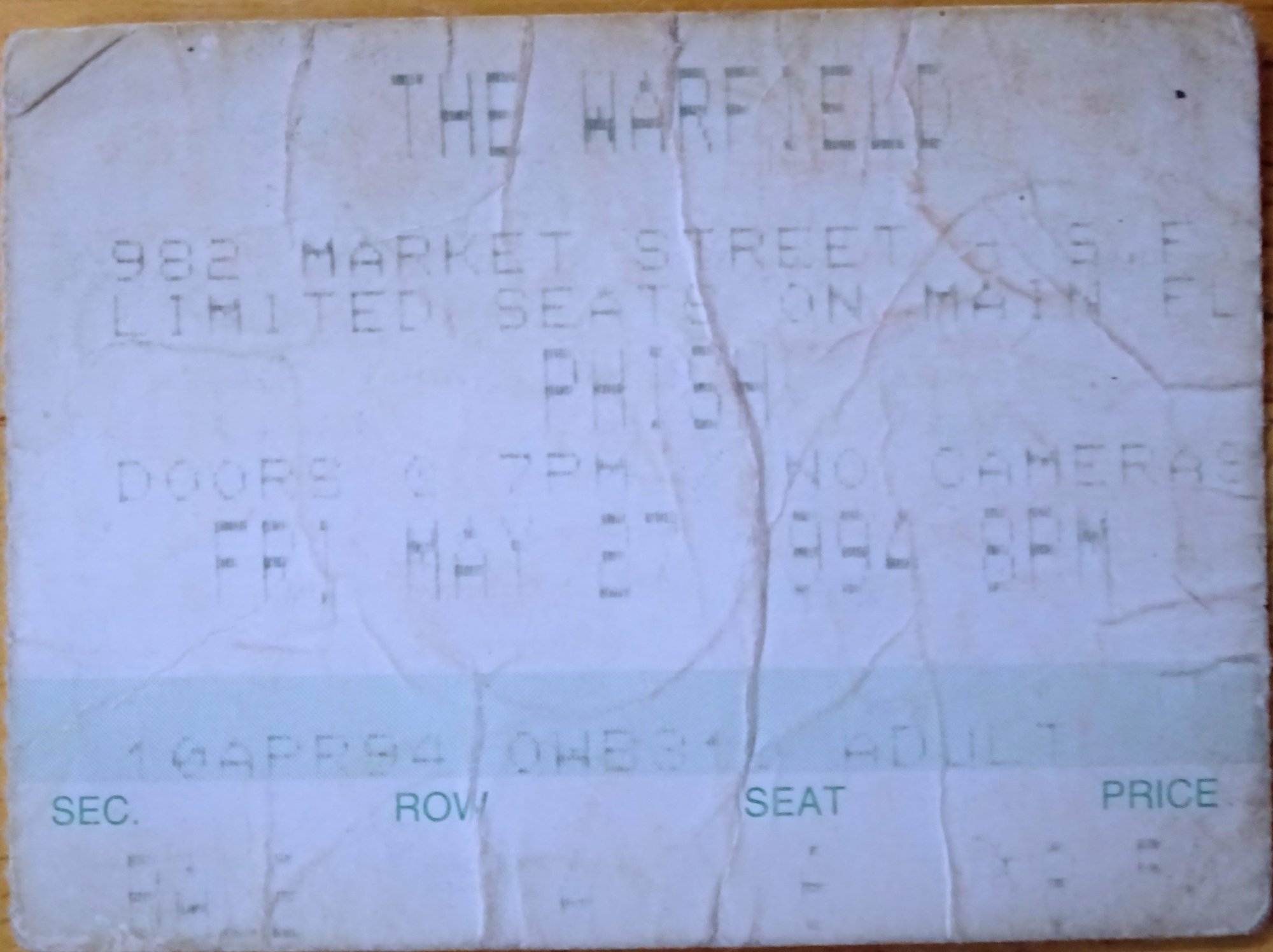 Ticket for 1994-05-27 at Warfield Theatre