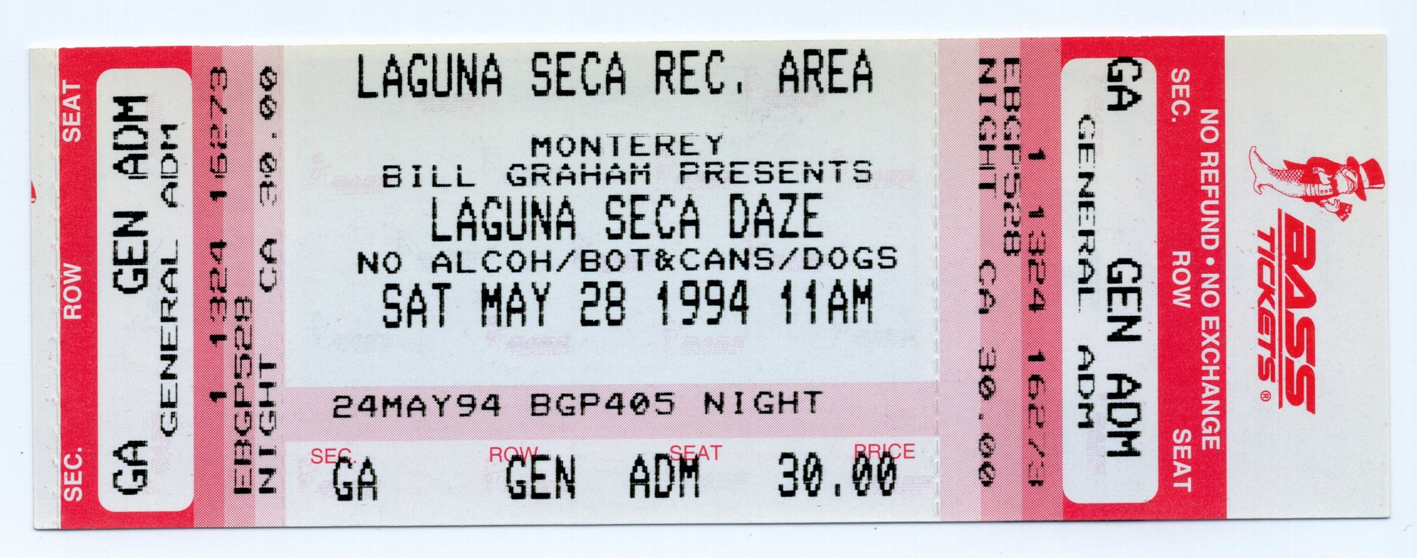 Ticket for 1994-05-28 at Laguna Seca Raceway