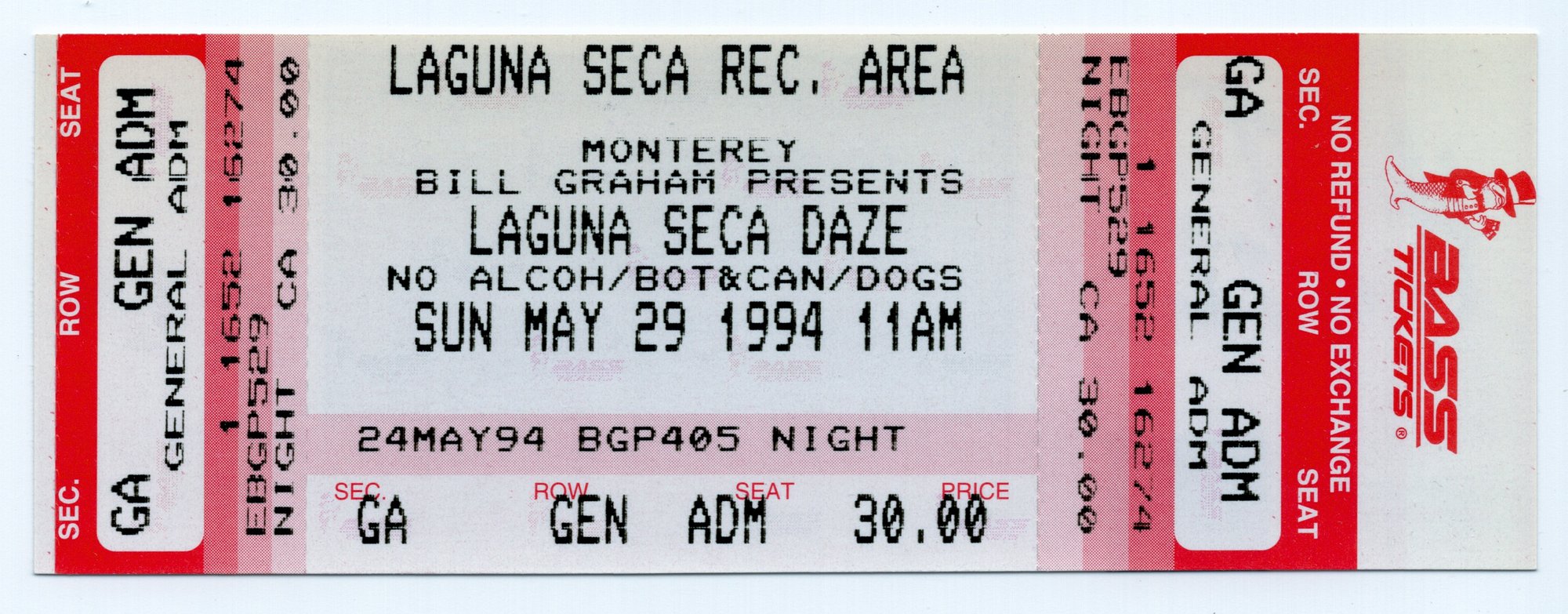 Ticket for 1994-05-29 at Laguna Seca Raceway