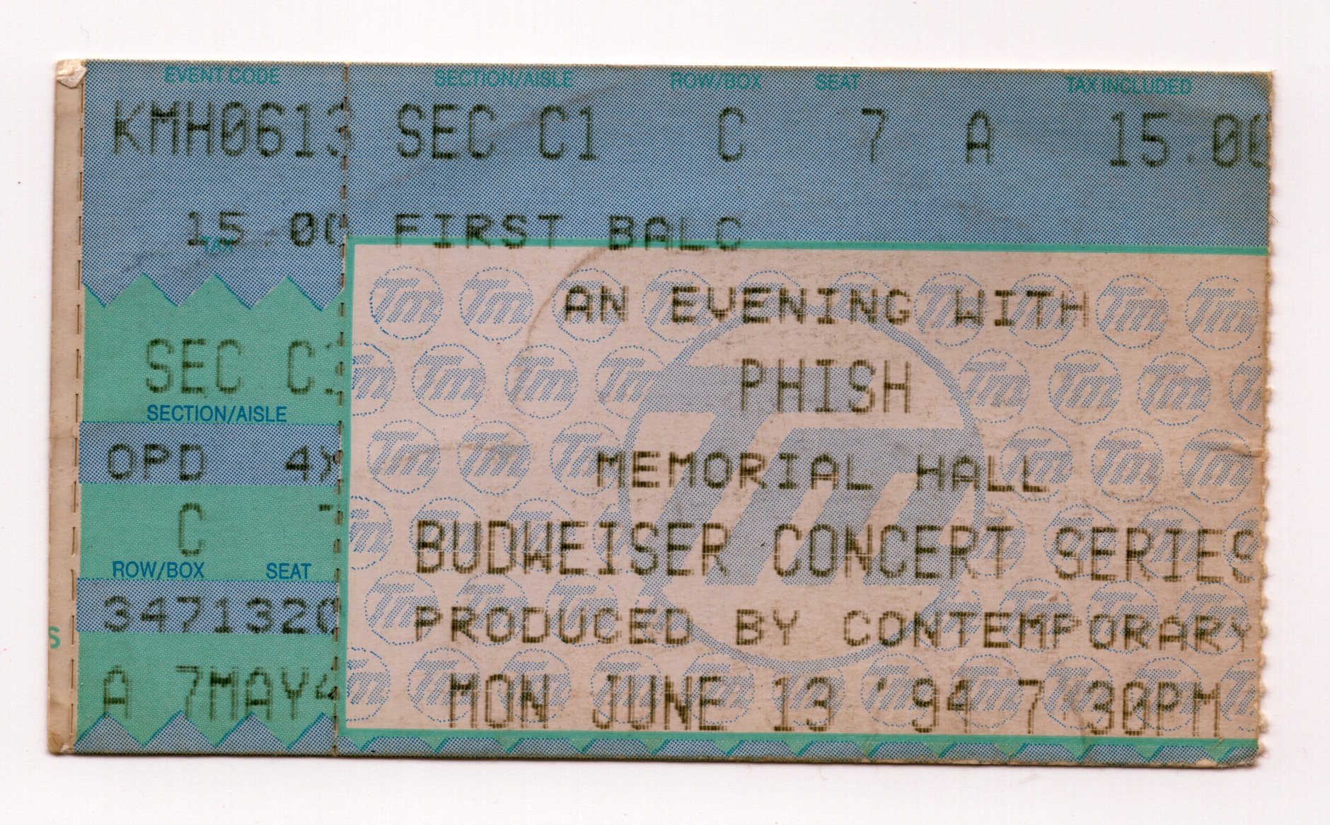 Ticket for 1994-06-13 at Memorial Hall