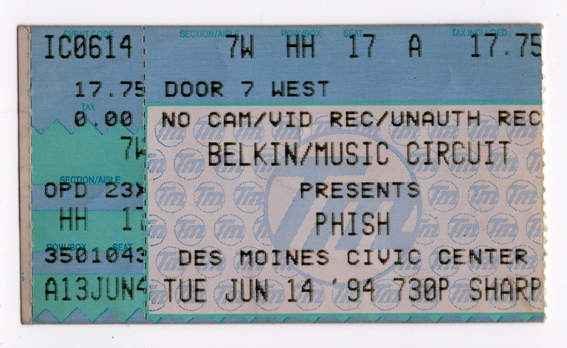 Ticket for 1994-06-14 at Civic Center