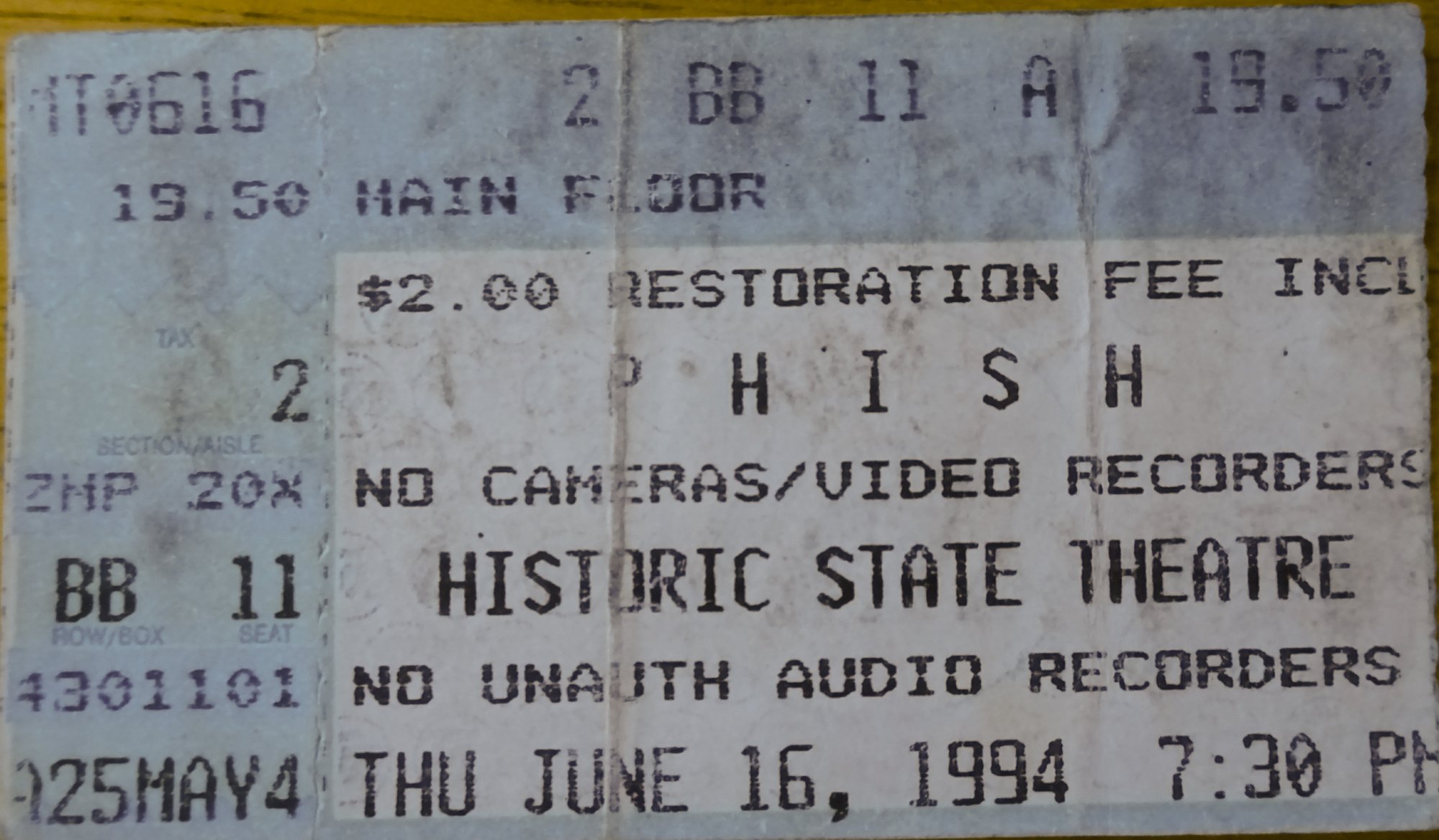 Ticket for 1994-06-16 at State Theatre