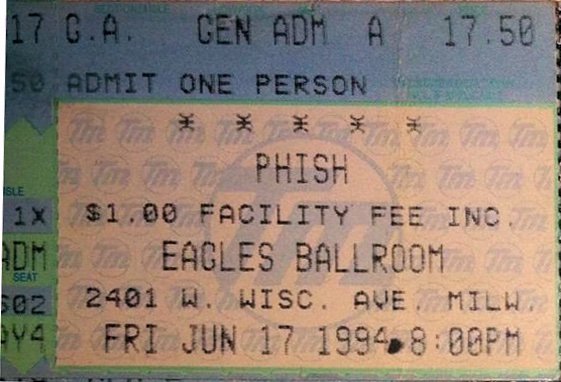 Ticket for 1994-06-17 at Eagles Ballroom