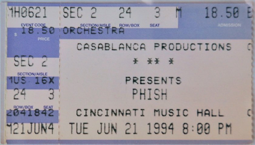 Ticket for 1994-06-21 at Cincinnati Music Hall