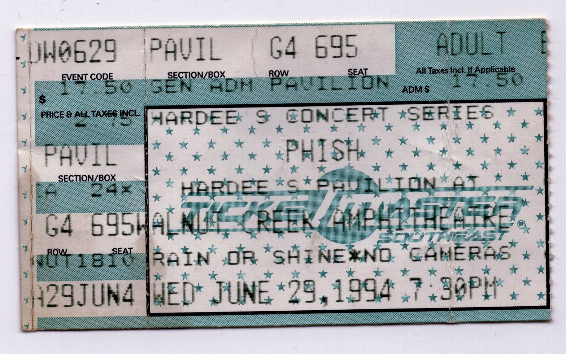 Ticket for 1994-06-29 at Walnut Creek Amphitheater