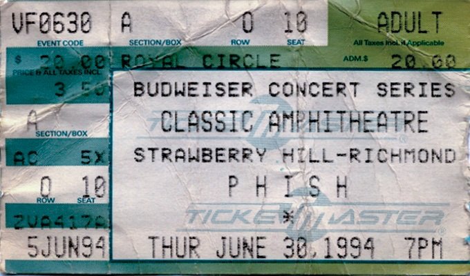 Ticket for 1994-06-30 at Classic Amphitheater