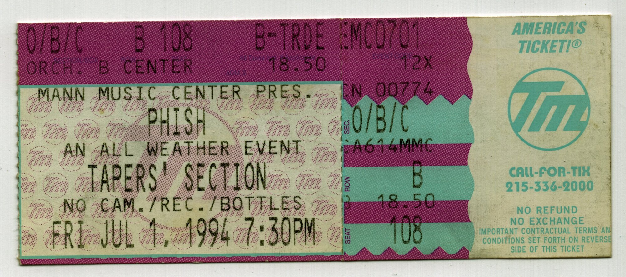 Ticket for 1994-07-01 at The Mann Music Center