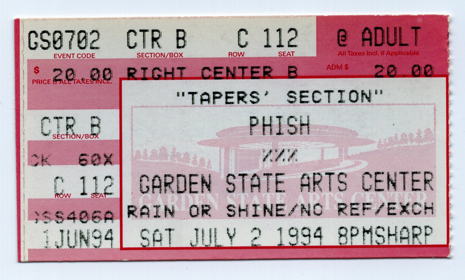 Ticket for 1994-07-02 at Garden State Arts Center