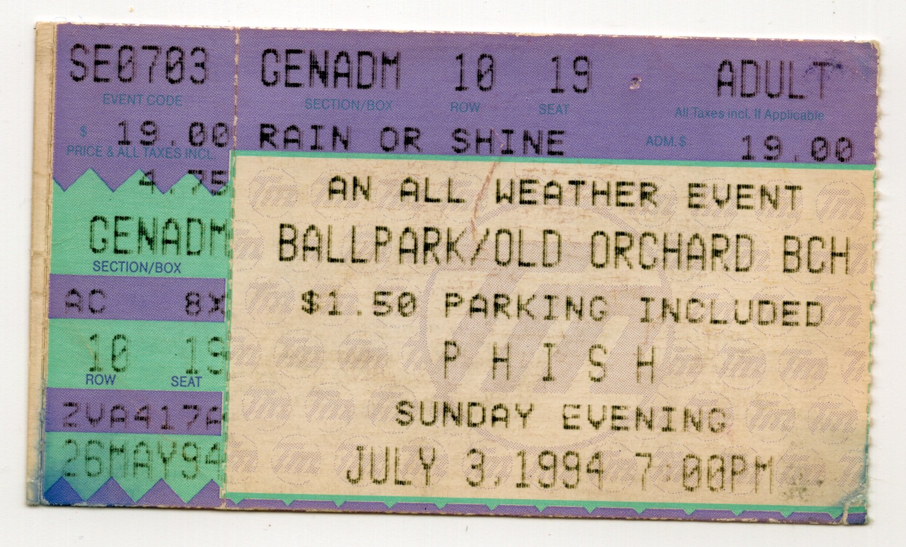 Ticket for 1994-07-03 at The Ballpark