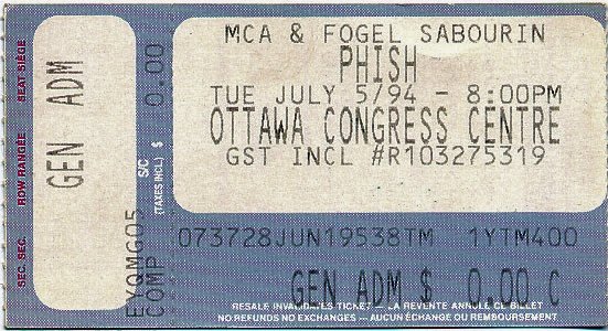 Ticket for 1994-07-05 at Congress Center