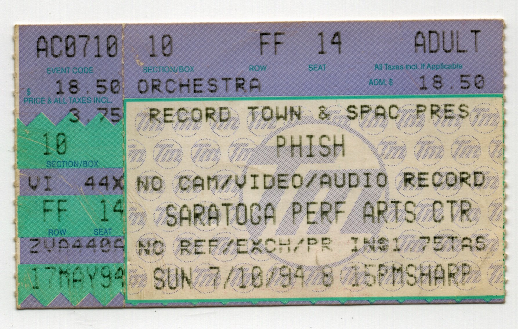 Ticket for 1994-07-10 at Saratoga Performing Arts Center
