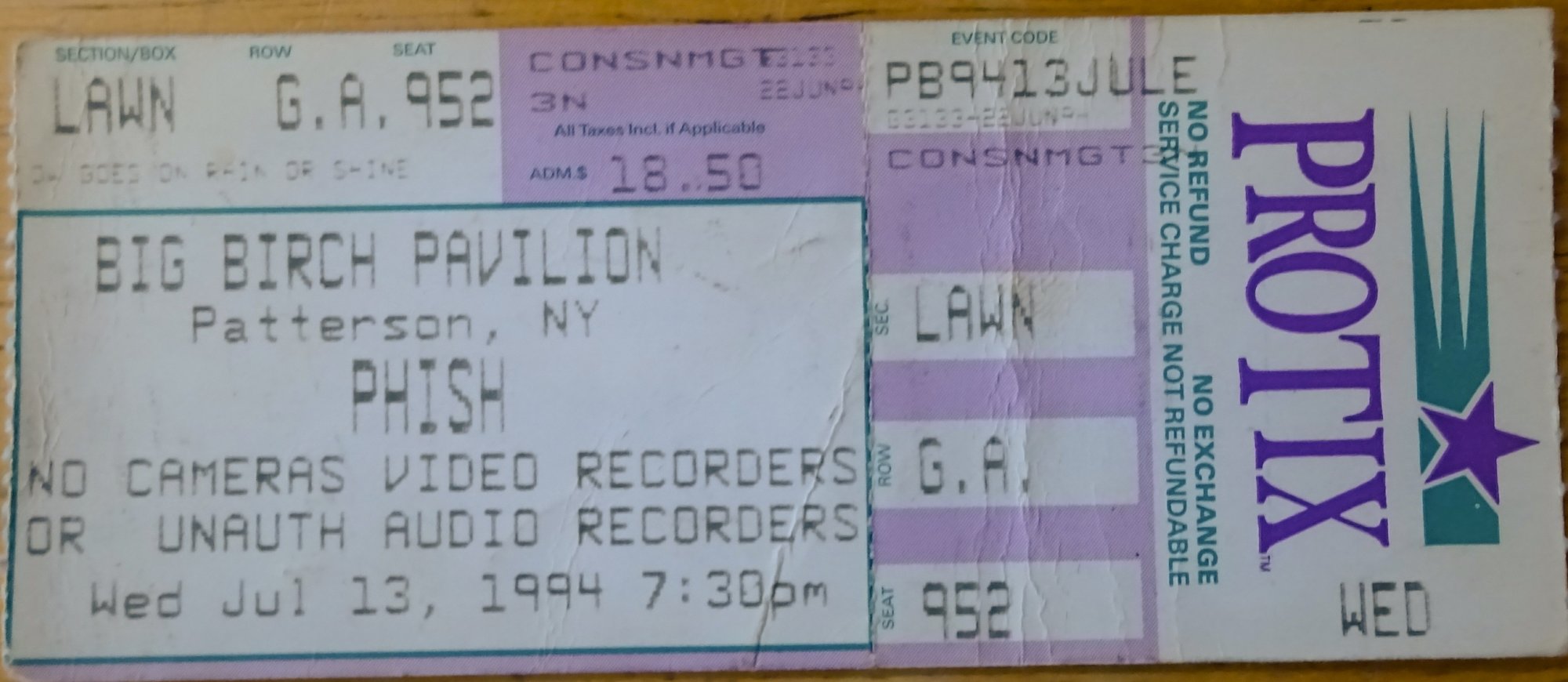 Ticket for 1994-07-13 at Big Birch Concert Pavilion