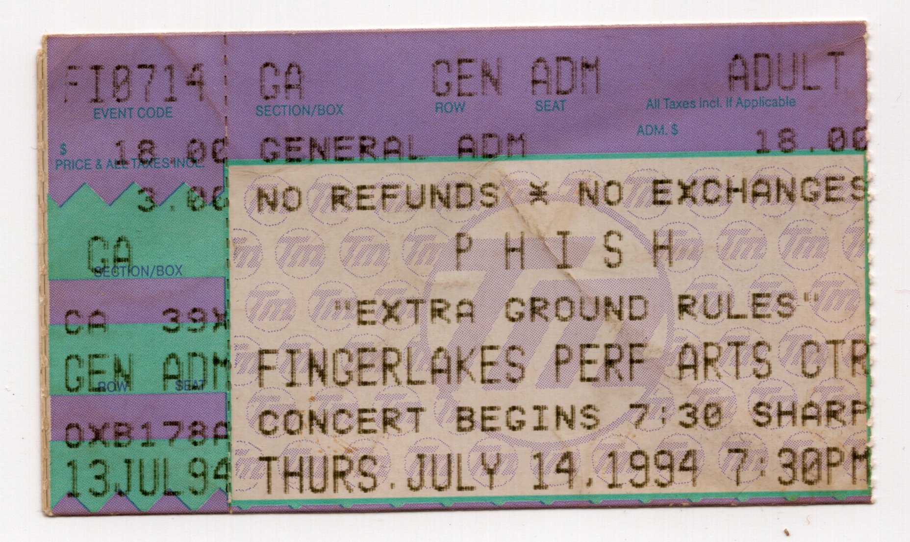 Ticket for 1994-07-14 at Finger Lakes Performing Arts Center