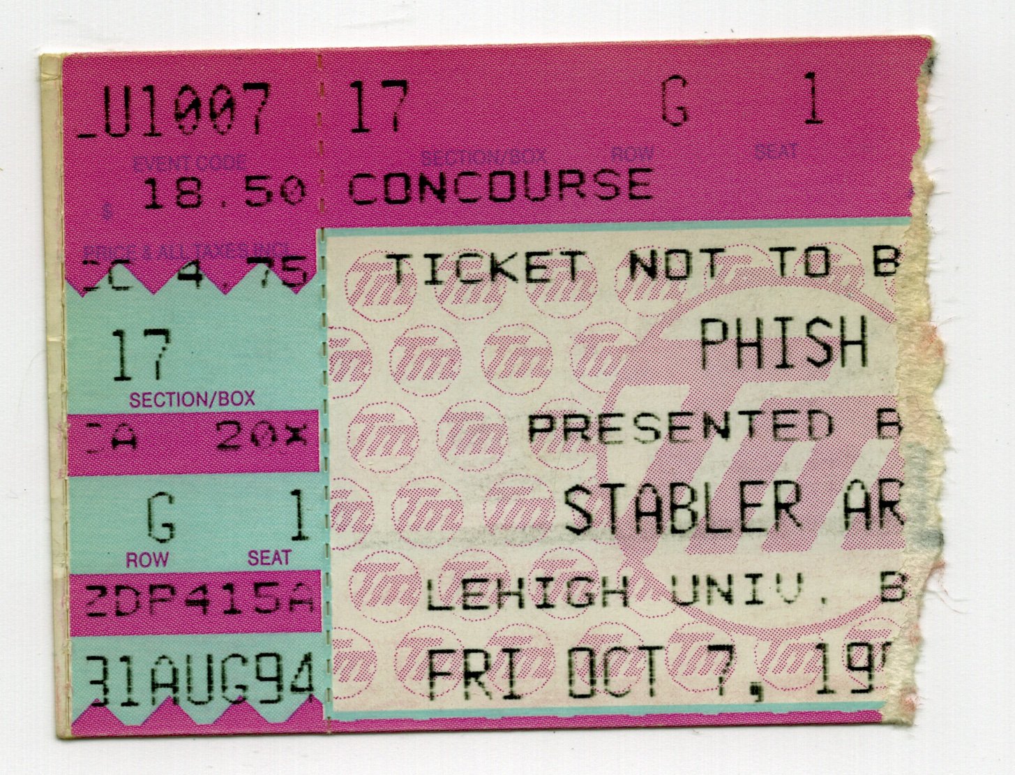 Ticket for 1994-10-07 at Stabler Arena