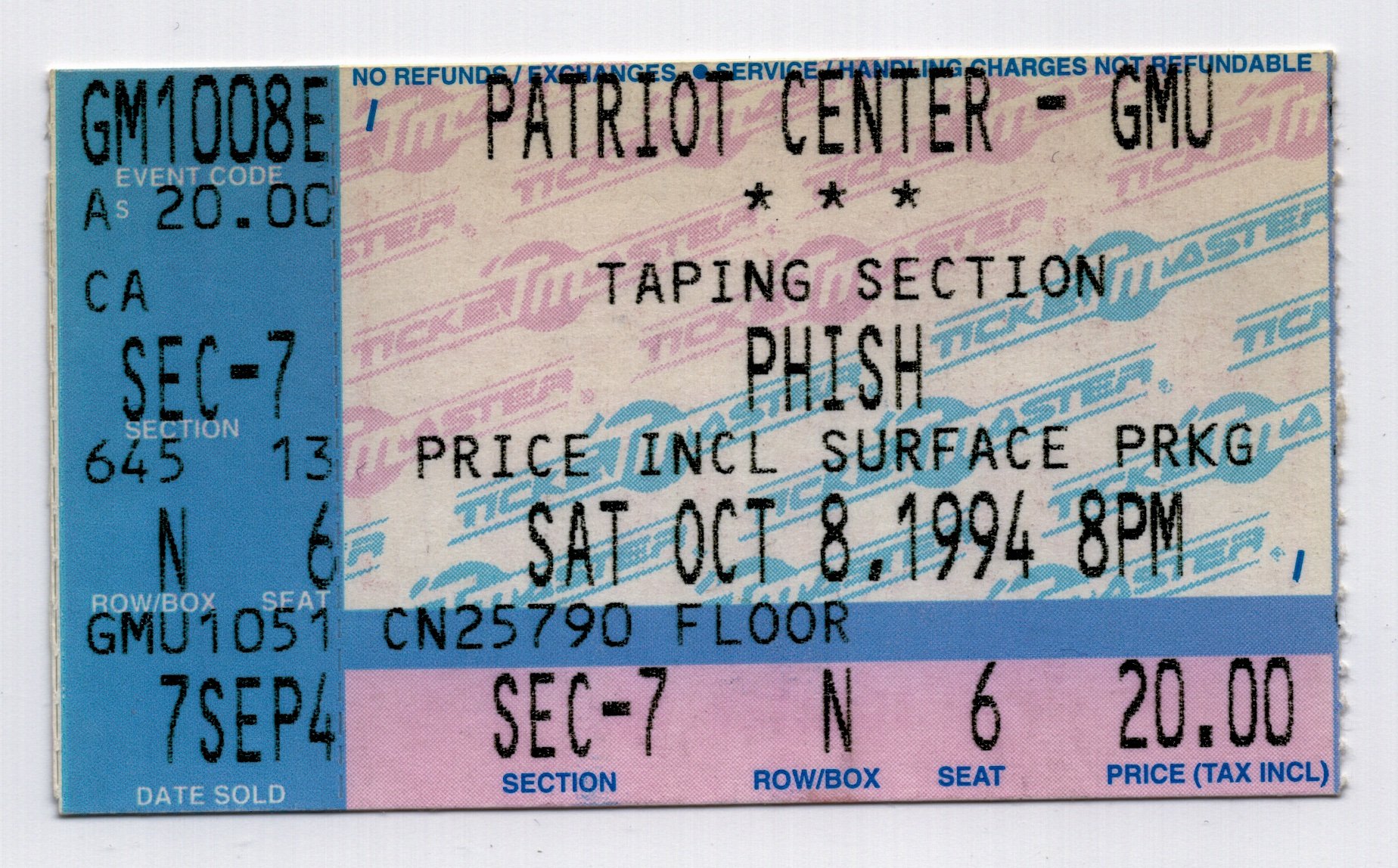 Ticket for 1994-10-08 at Patriot Center