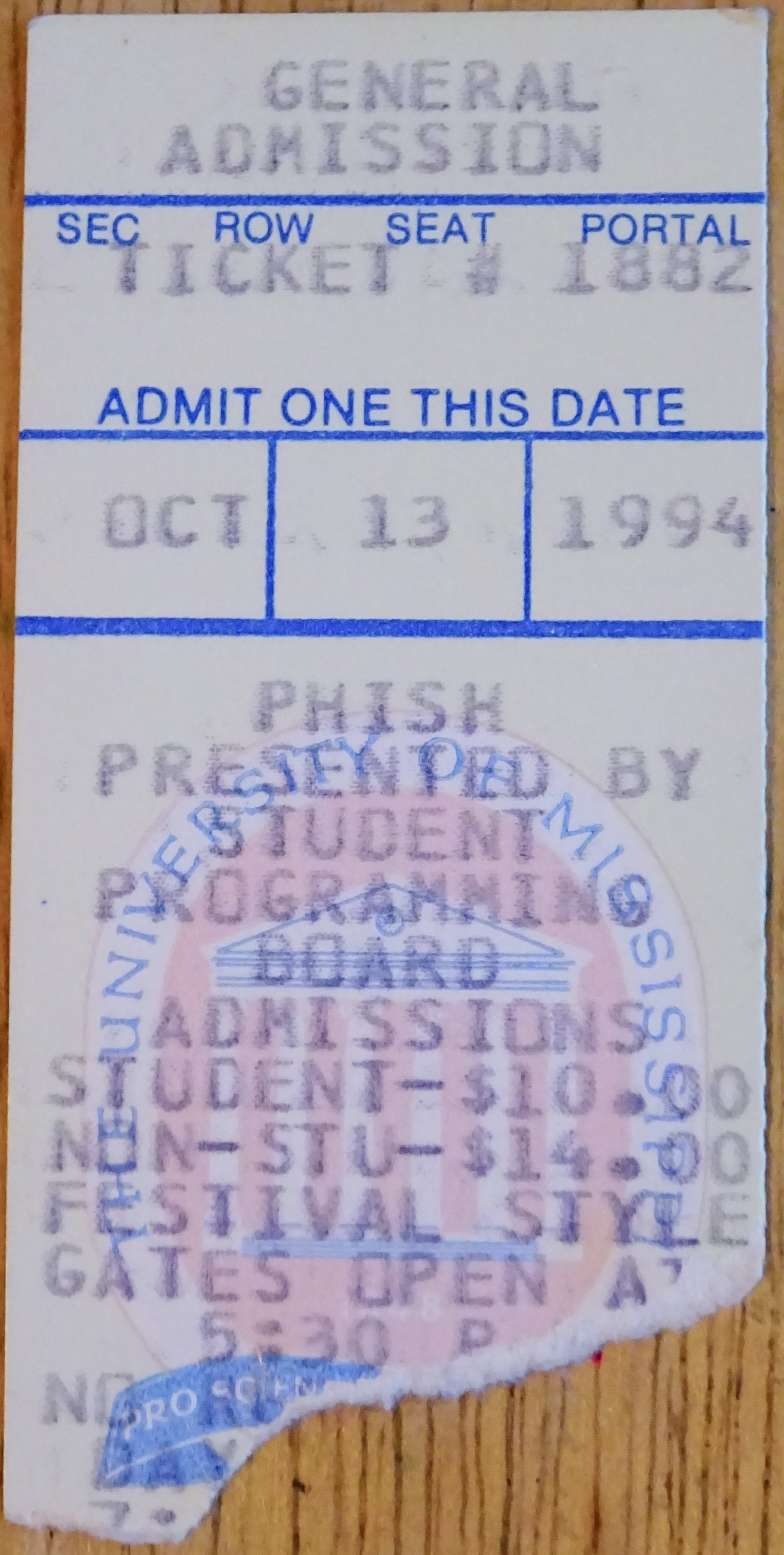 Ticket for 1994-10-13 at University Of Mississippi