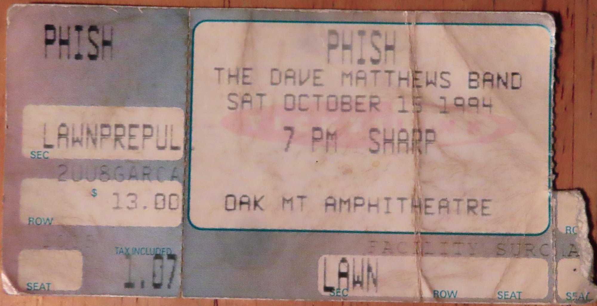Ticket for 1994-10-15 at Oak Mountain Amphitheatre