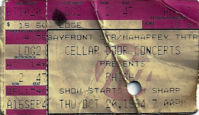 Ticket for 1994-10-20 at Mahaffey Theatre