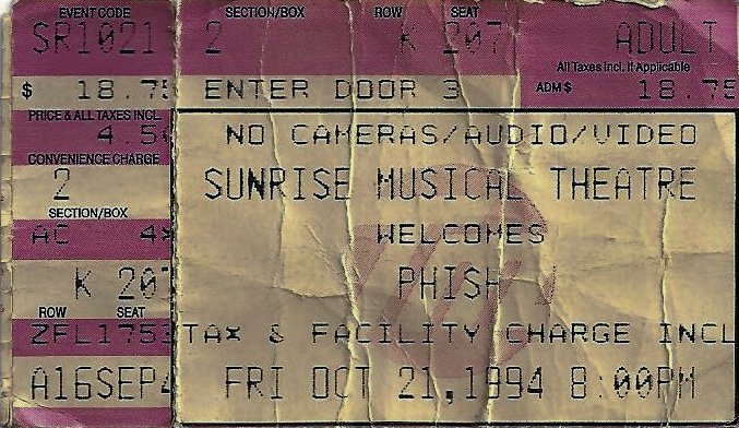 Ticket for 1994-10-21 at Sunrise Musical Theatre