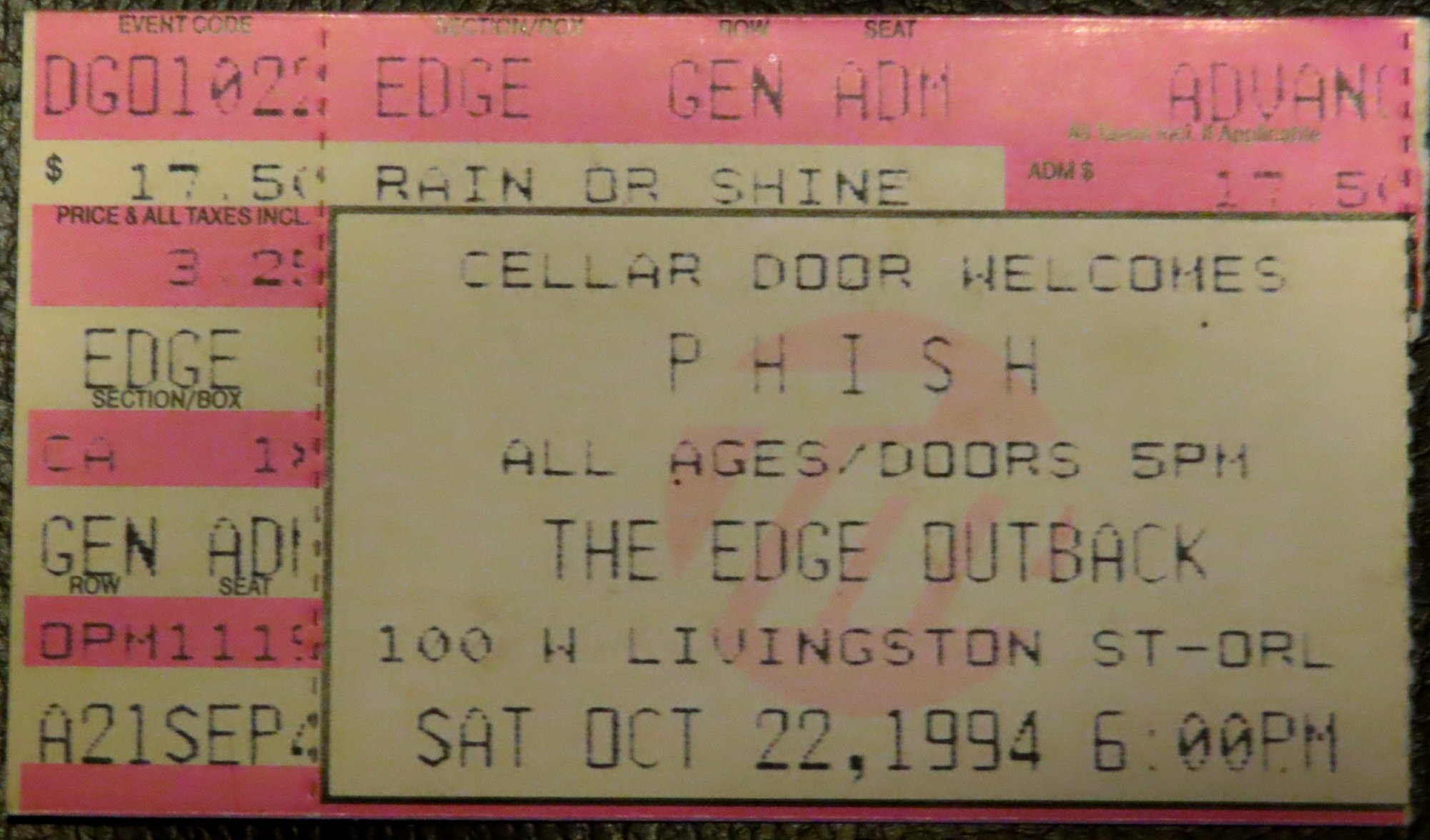 Ticket for 1994-10-22 at The Edge Concert Field