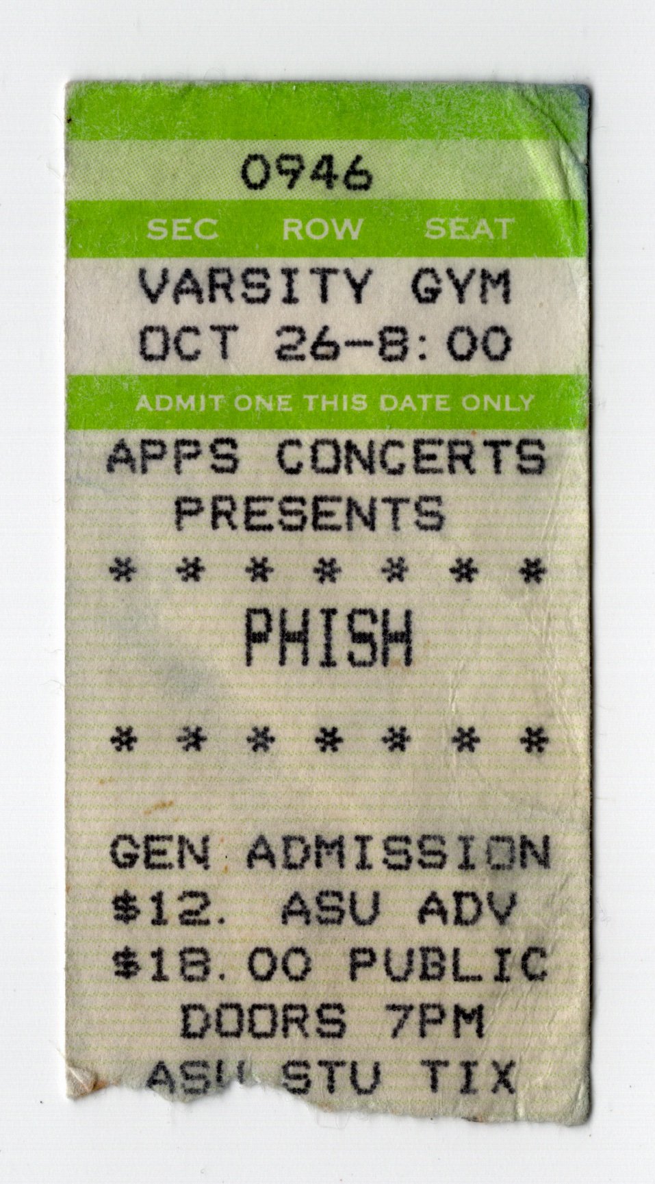 Ticket for 1994-10-26 at Varsity Gym