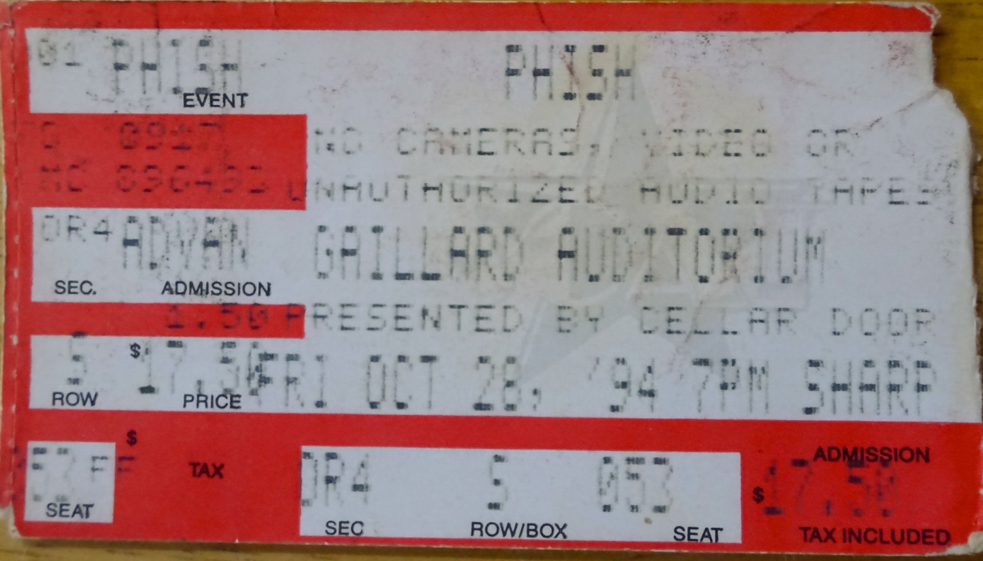 Ticket for 1994-10-28 at Gaillard Auditorium