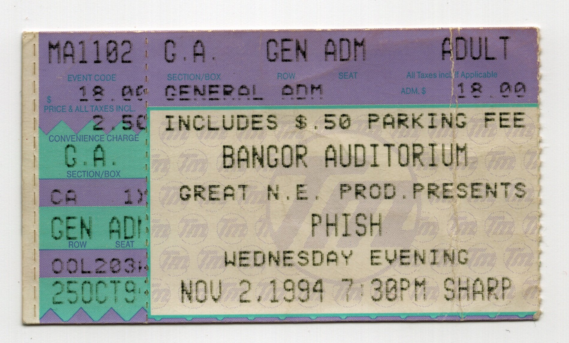 Ticket for 1994-11-02 at Bangor Auditorium