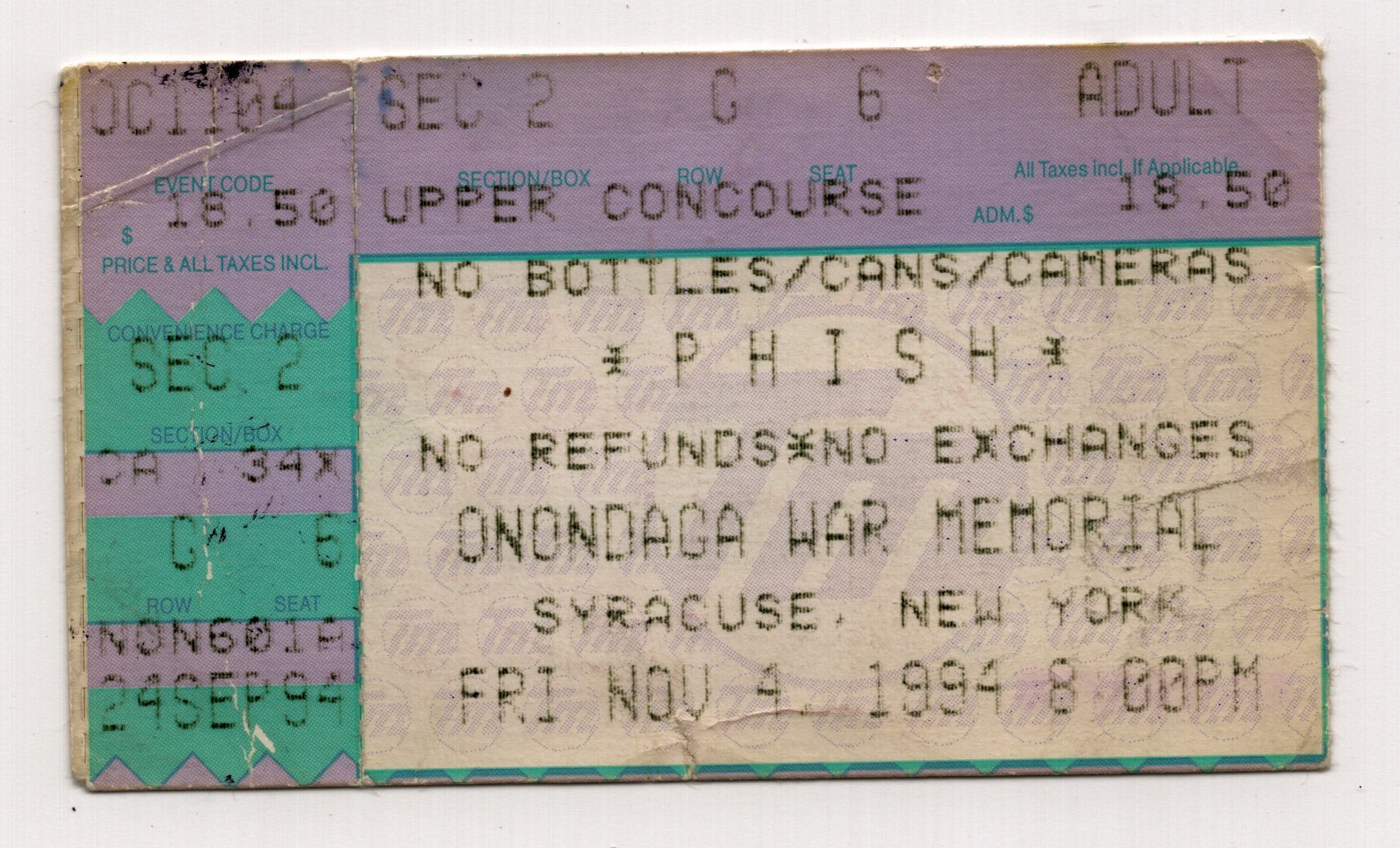Ticket for 1994-11-04 at Onondaga War Memorial Auditorium