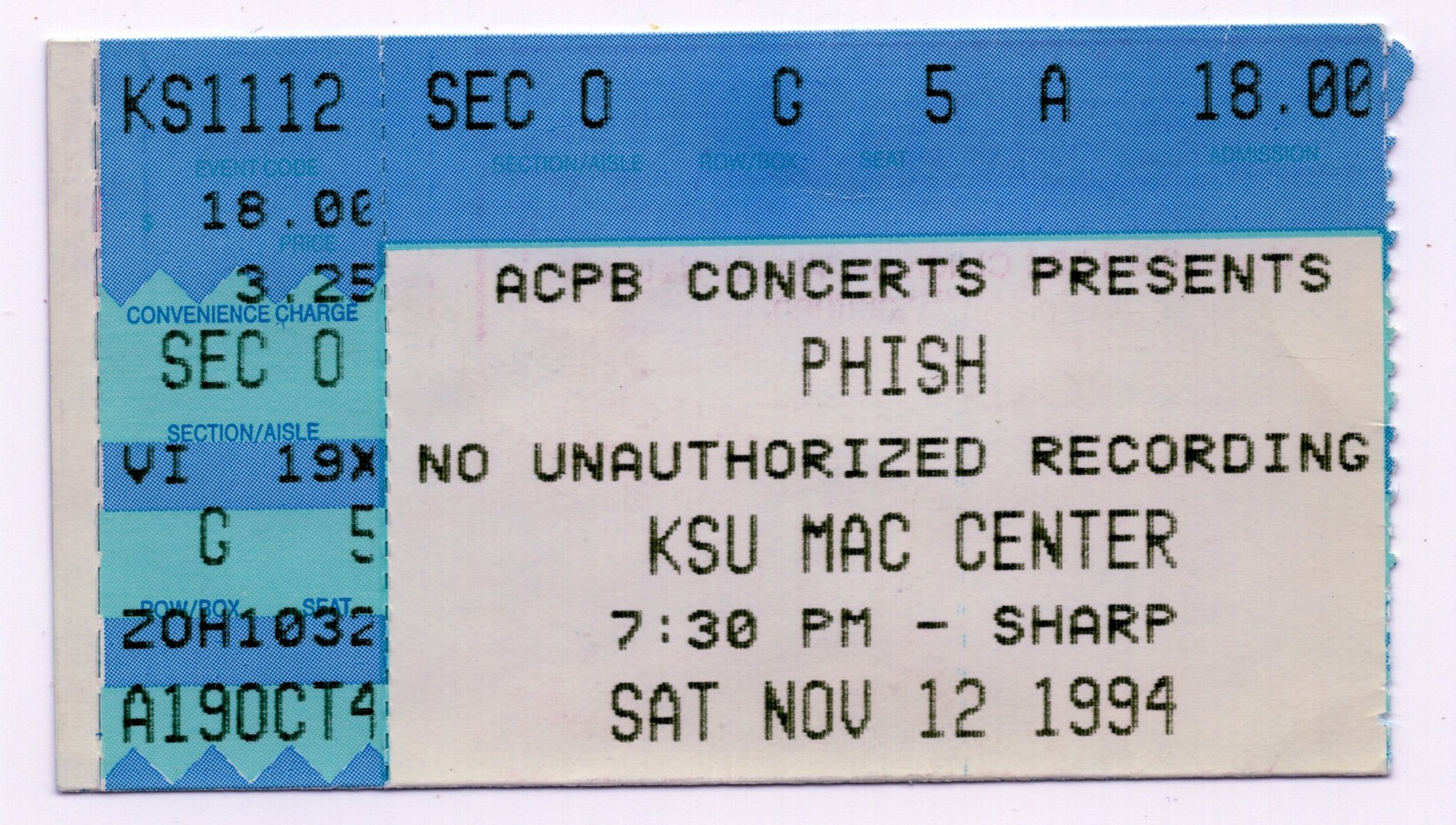 Ticket for 1994-11-12 at MAC Center