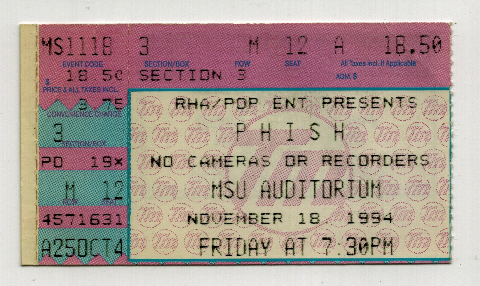 Ticket for 1994-11-18 at MSU Auditorium