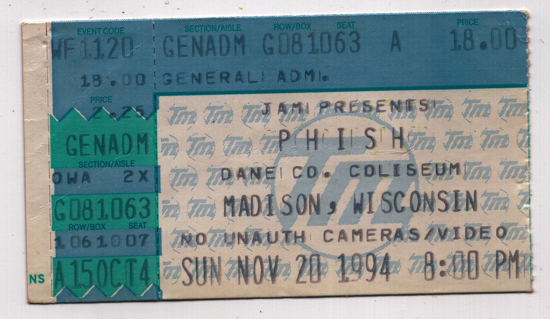 Ticket for 1994-11-20 at Dane County Coliseum