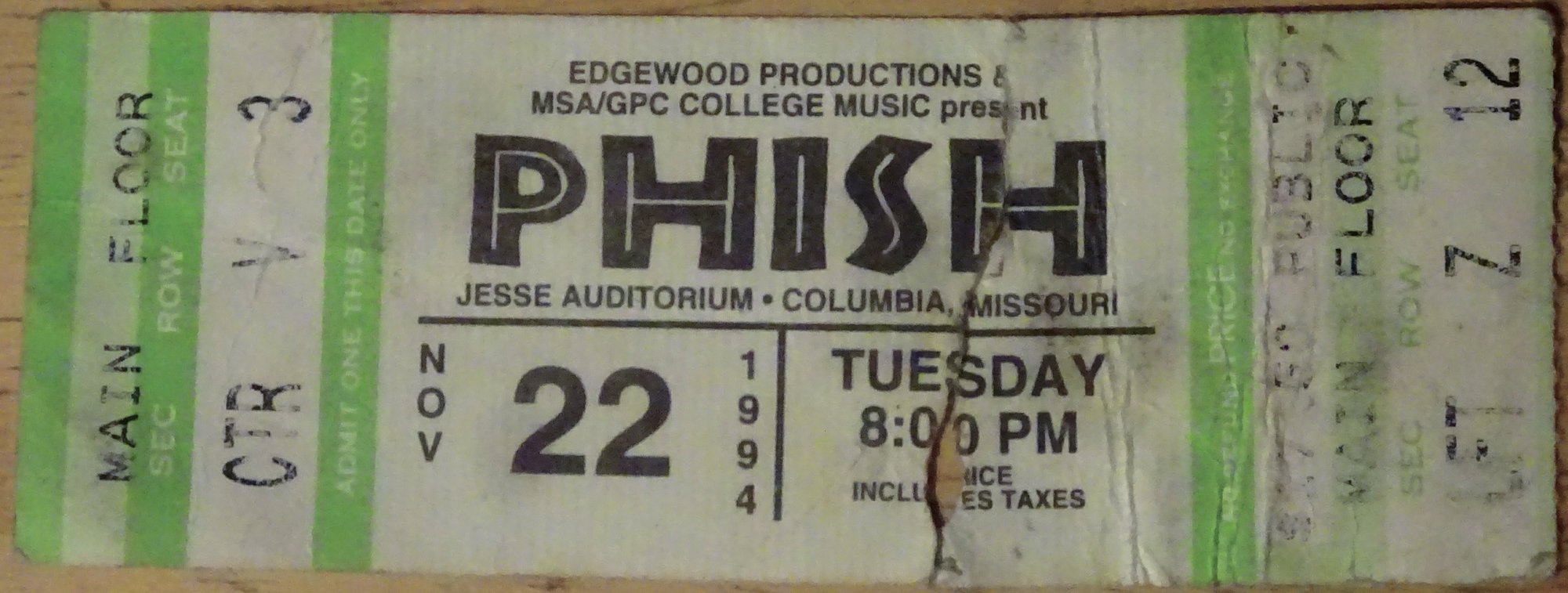 Ticket for 1994-11-22 at Jesse Auditorium