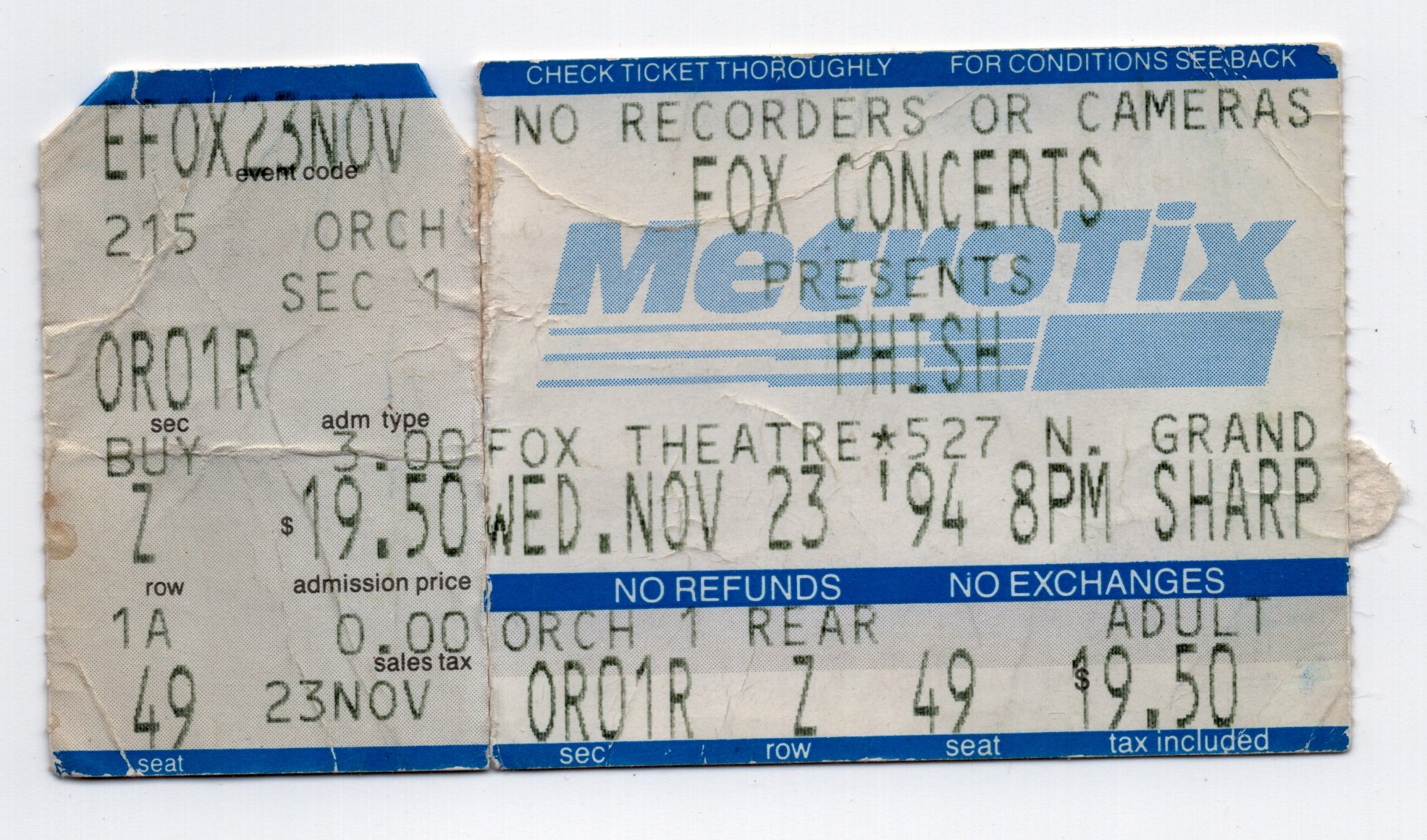 Ticket for 1994-11-23 at The Fox Theatre