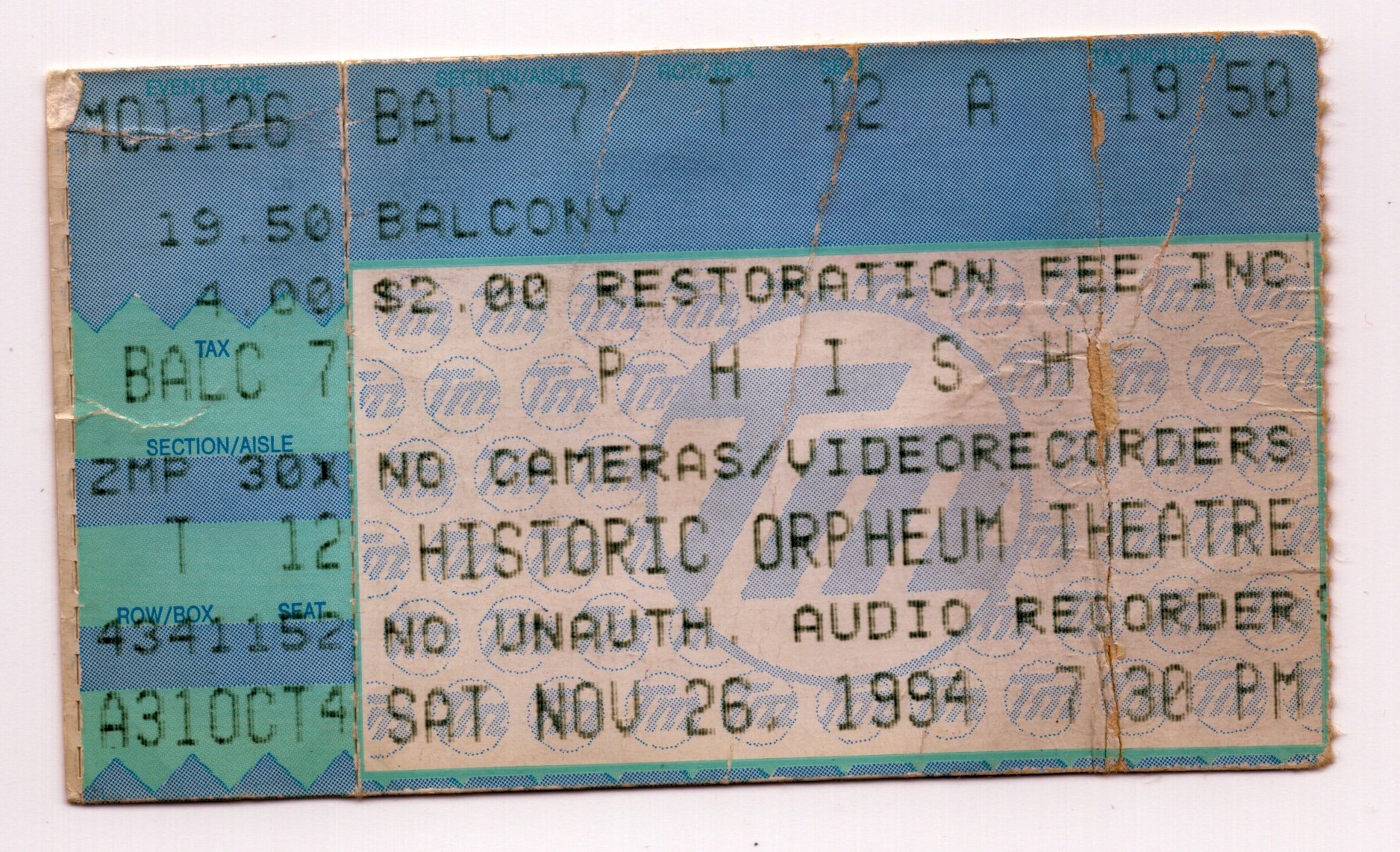 Ticket for 1994-11-26 at The Orpheum Theatre
