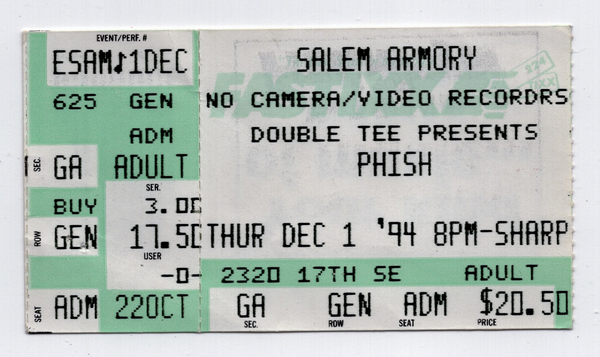Ticket for 1994-12-01 at Salem Armory