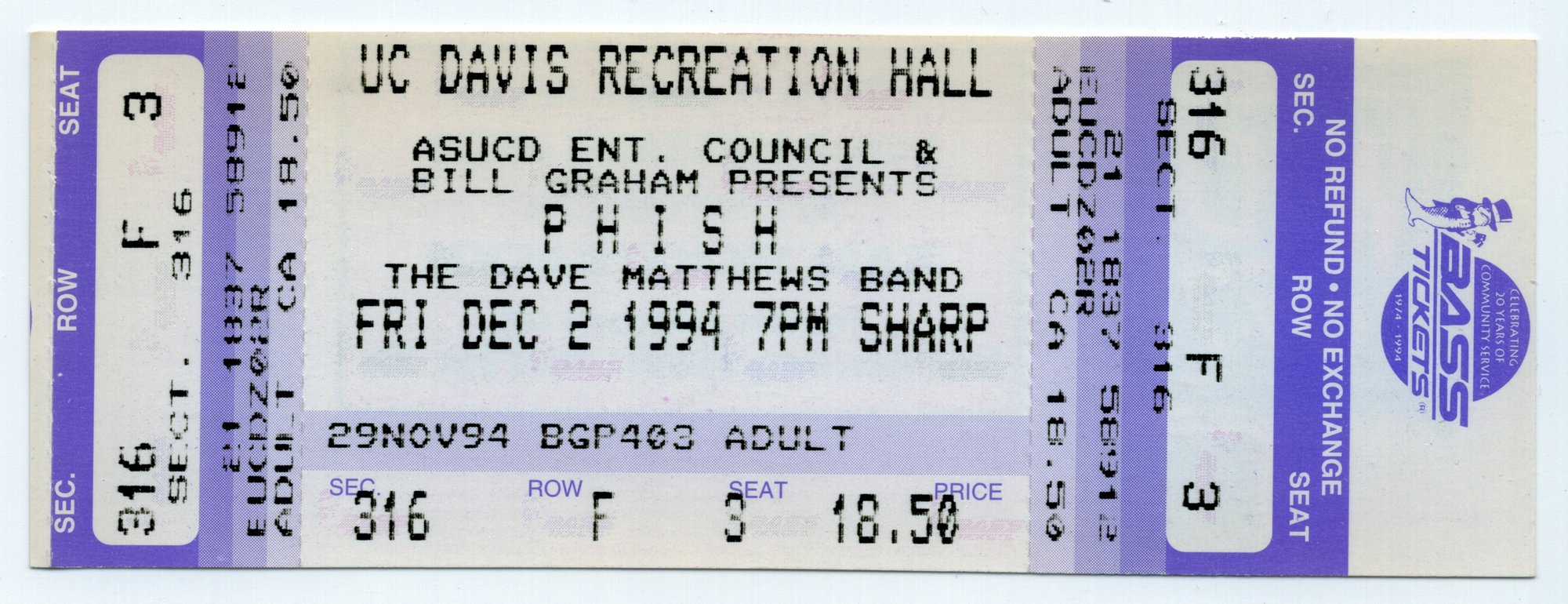 Ticket for 1994-12-02 at Recreation Hall