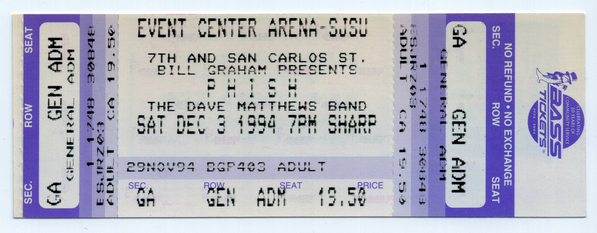 Ticket for 1994-12-03 at Event Center