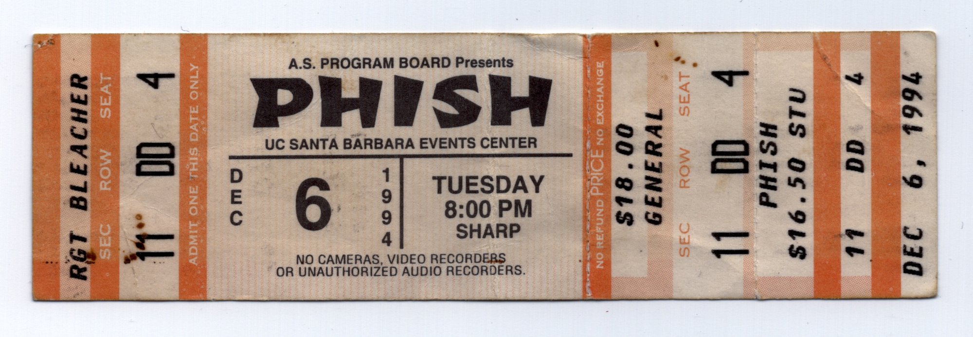 Ticket for 1994-12-06 at UCSB Events Center
