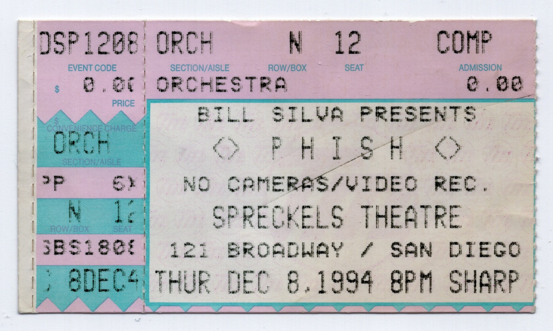Ticket for 1994-12-08 at Spreckels Theatre