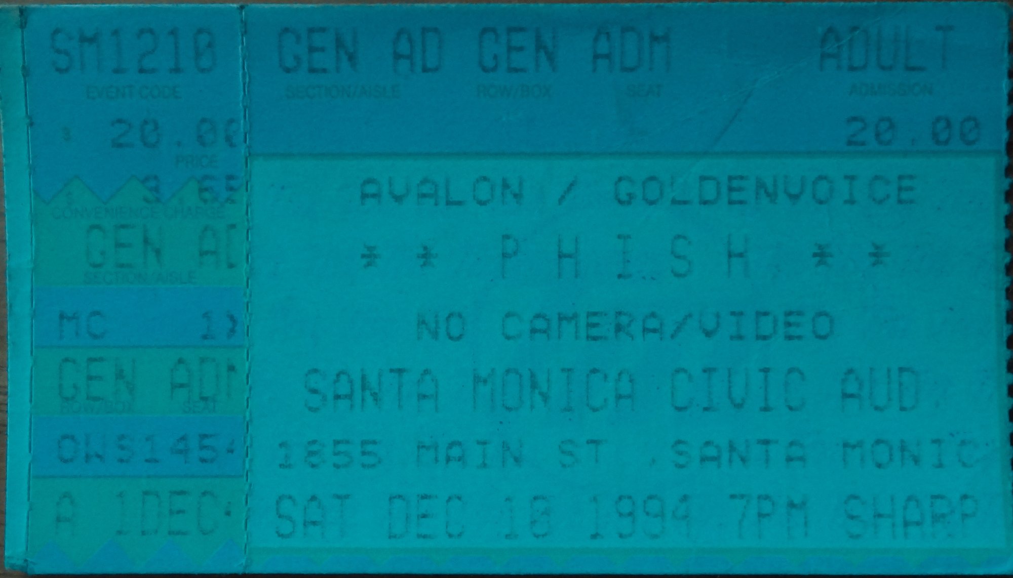Ticket for 1994-12-10 at Civic Auditorium