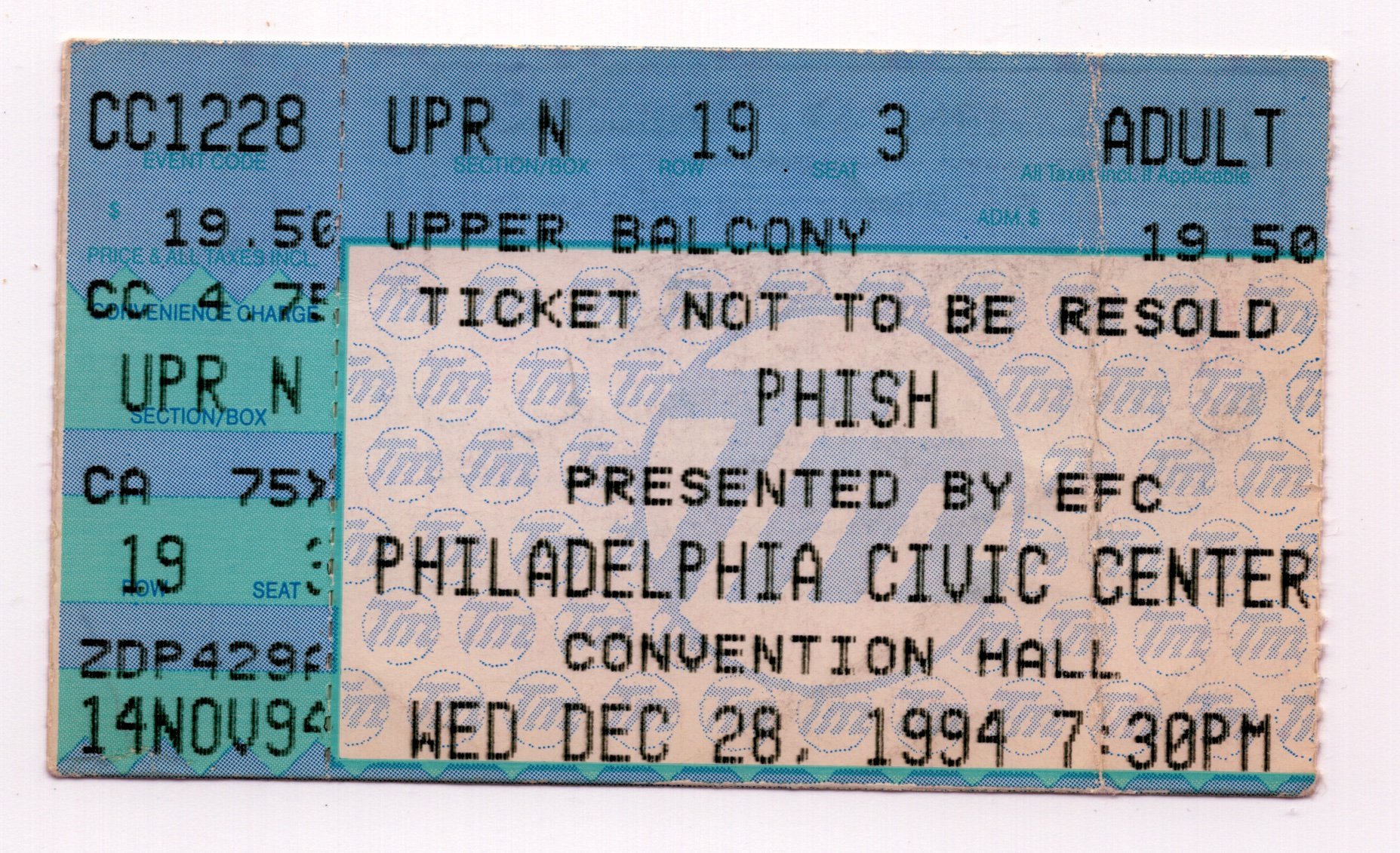Ticket for 1994-12-28 at Civic Center