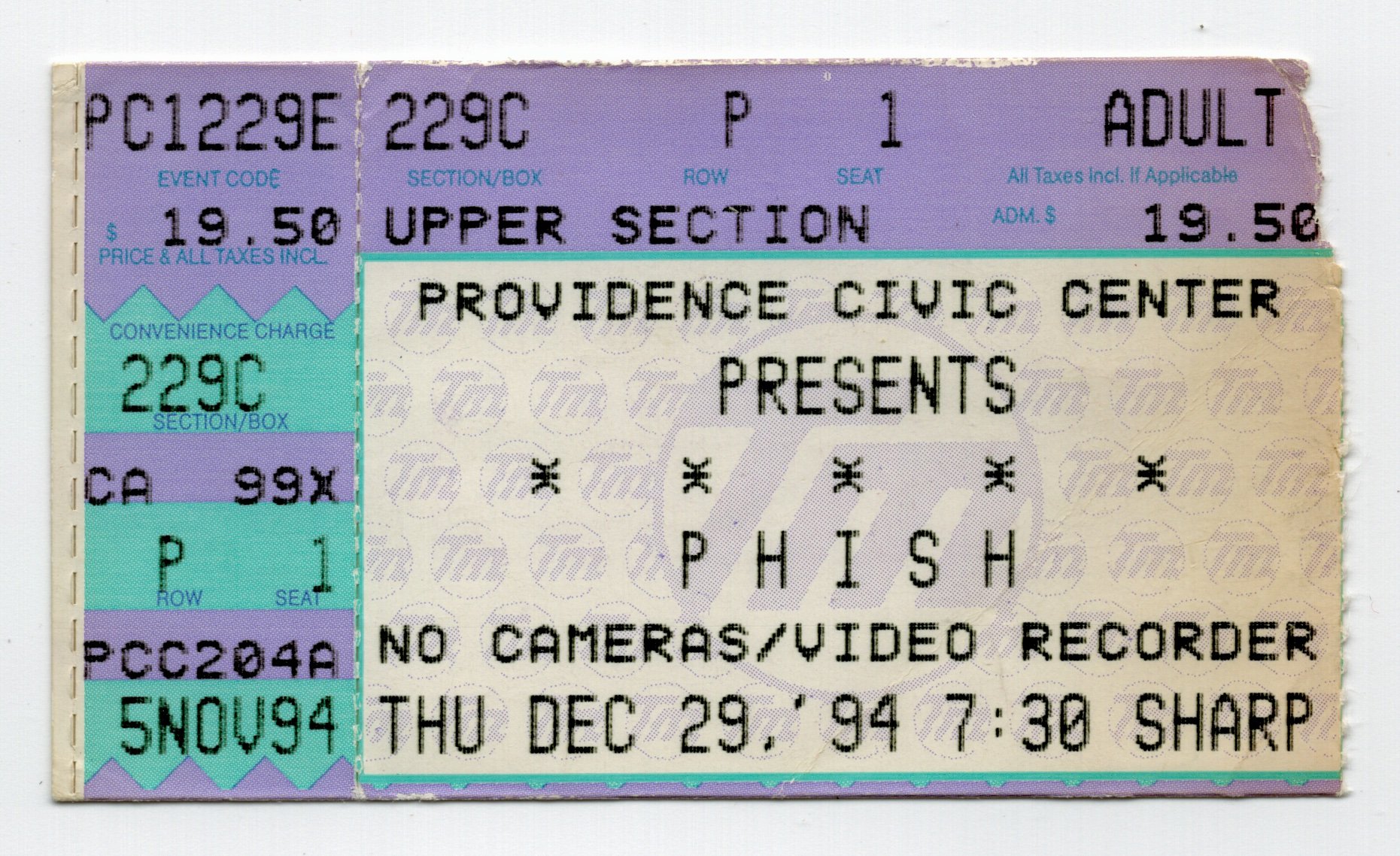 Ticket for 1994-12-29 at Providence Civic Center