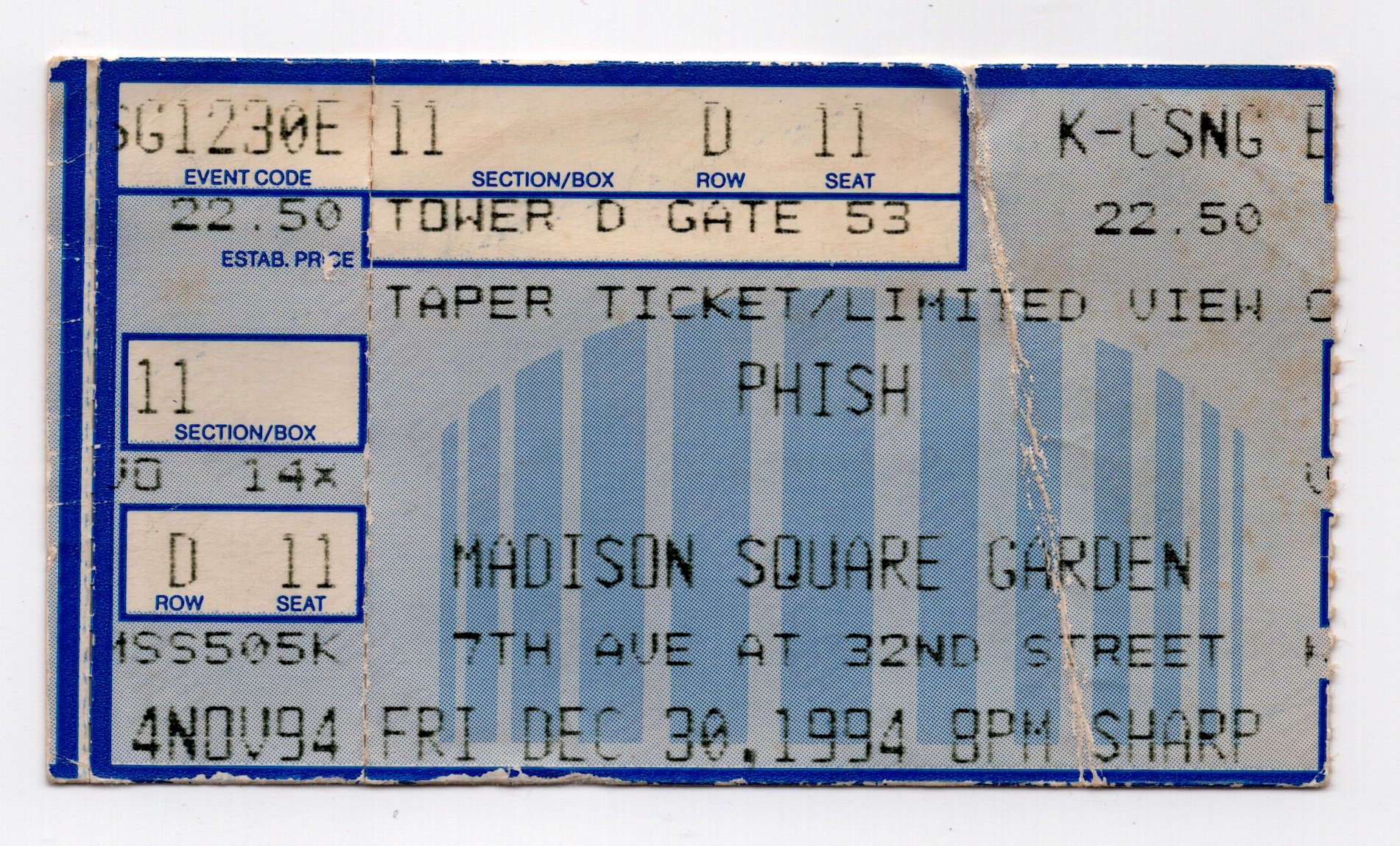 Ticket for 1994-12-30 at Madison Square Garden