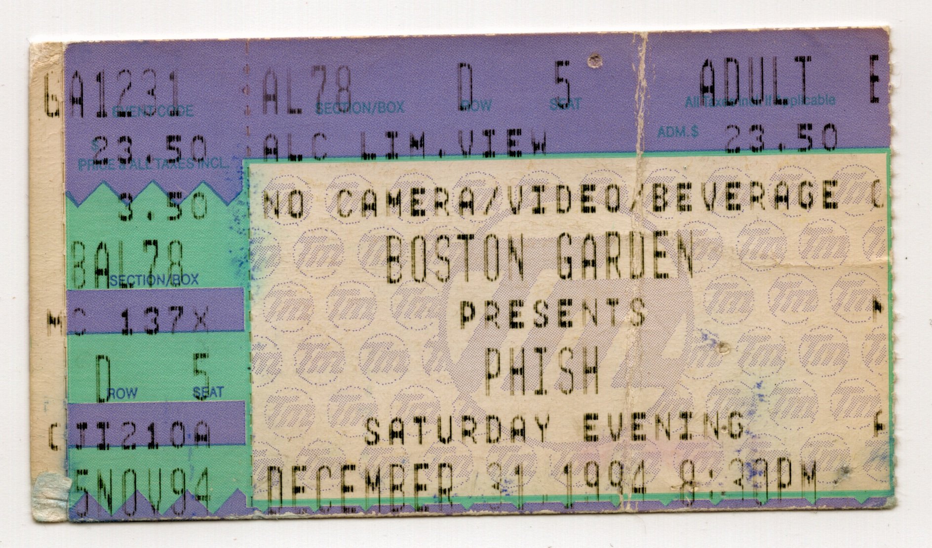Ticket for 1994-12-31 at Boston Garden