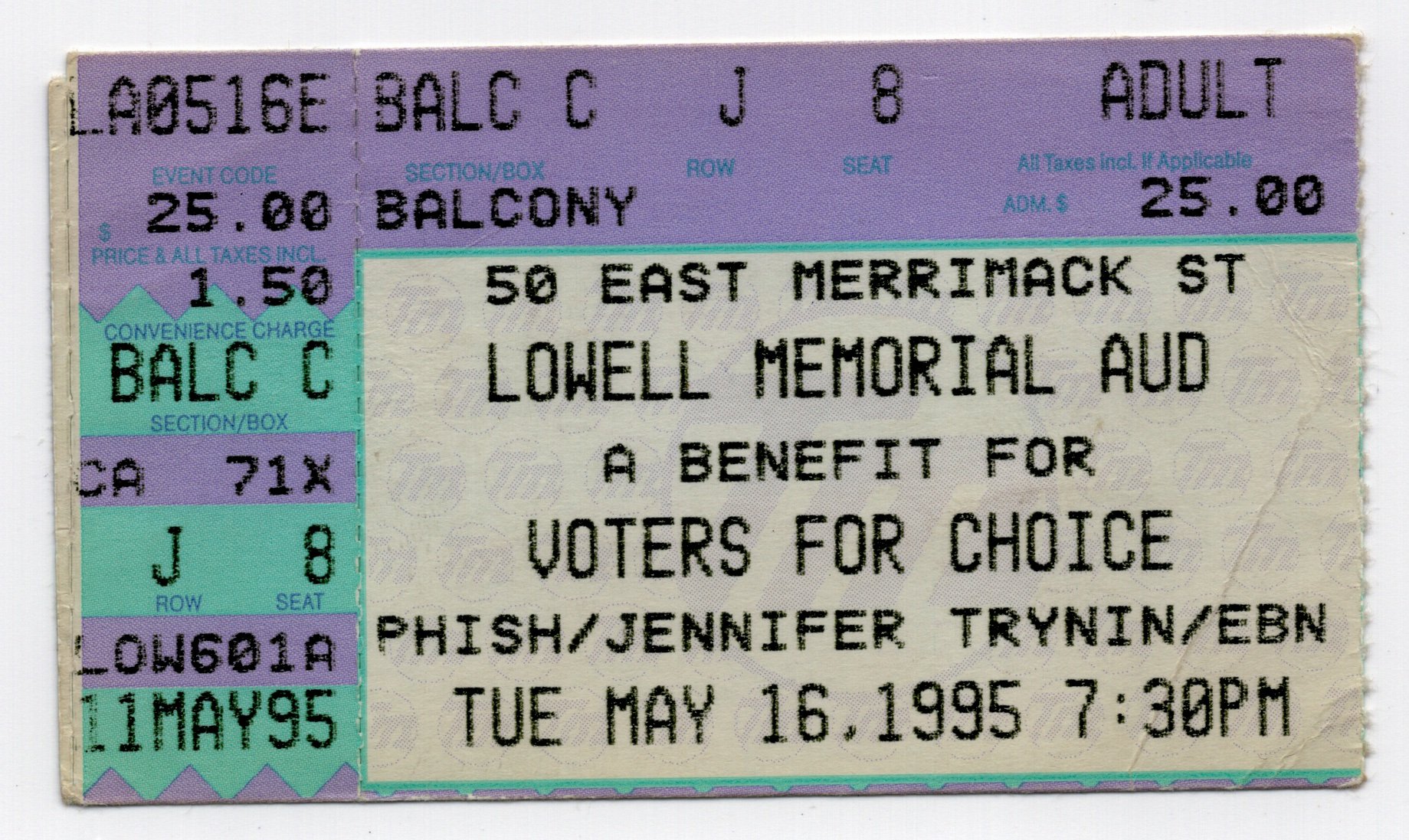 Ticket for 1995-05-16 at Lowell Memorial Auditorium