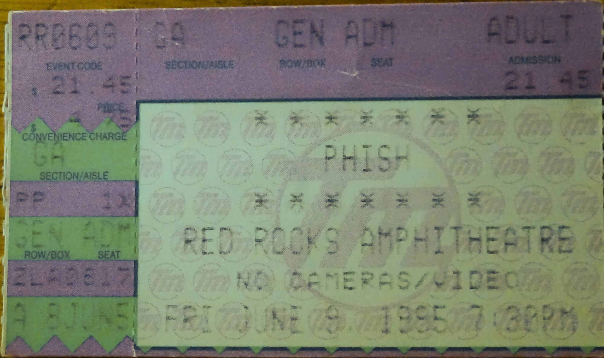 Ticket for 1995-06-09 at Red Rocks Amphitheatre