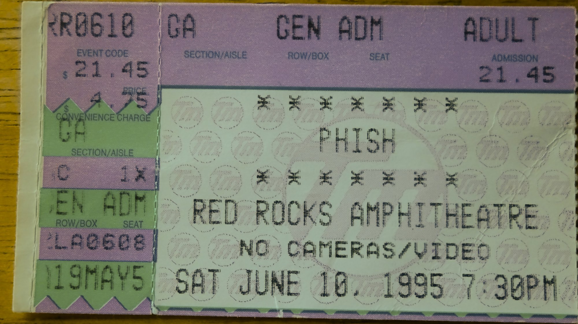 Ticket for 1995-06-10 at Red Rocks Amphitheatre