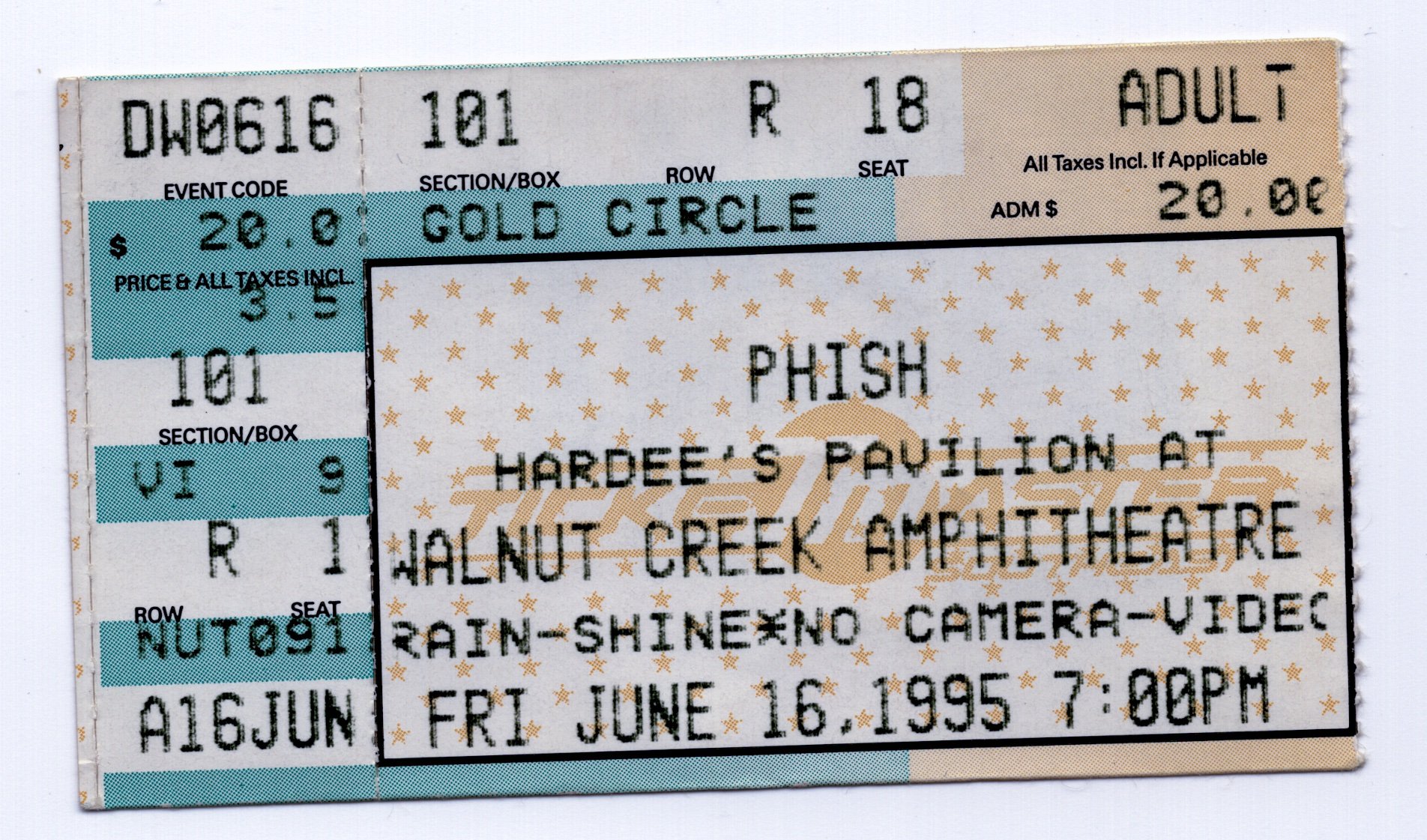 Ticket for 1995-06-16 at Walnut Creek Amphitheater