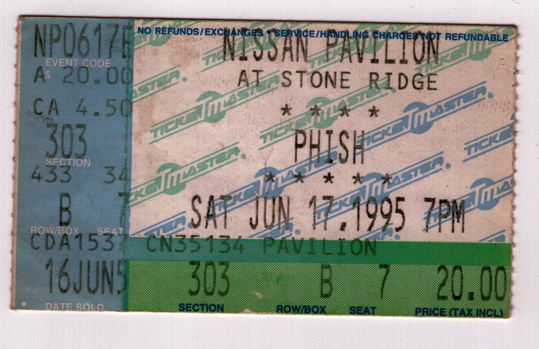 Ticket for 1995-06-17 at Nissan Pavilion