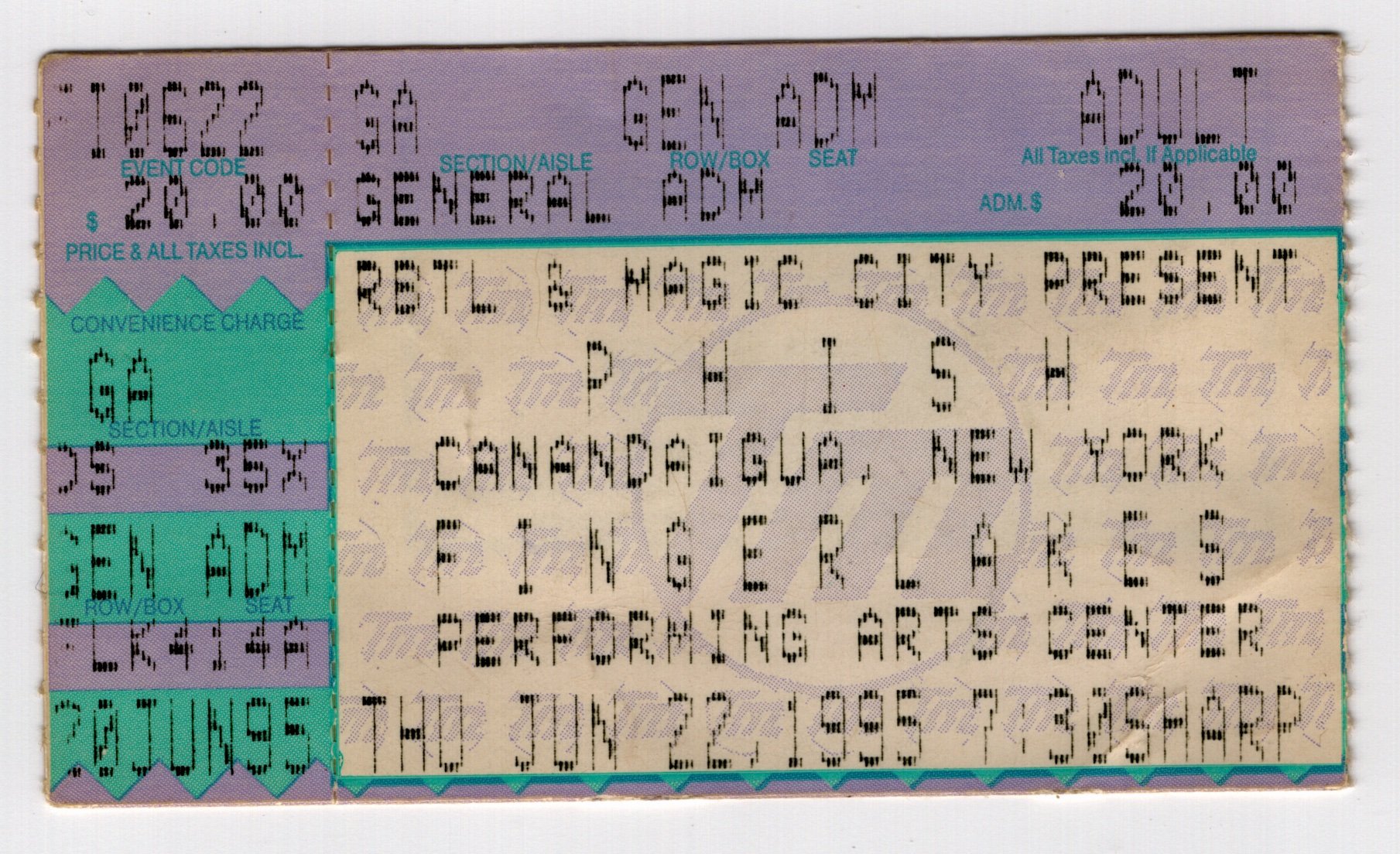 Ticket for 1995-06-22 at Finger Lakes Performing Arts Center